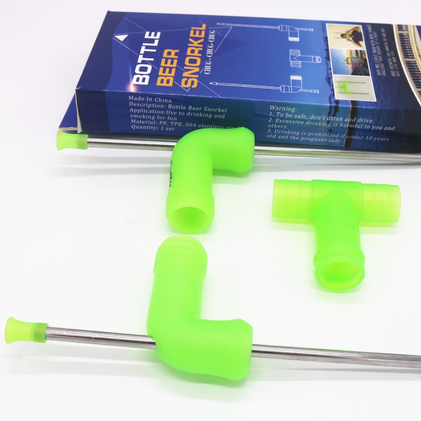 HEBEERNEW COMBO BEER SNORKEL WITH ADAPTER DRINKING TWO BOTTLES BEERS