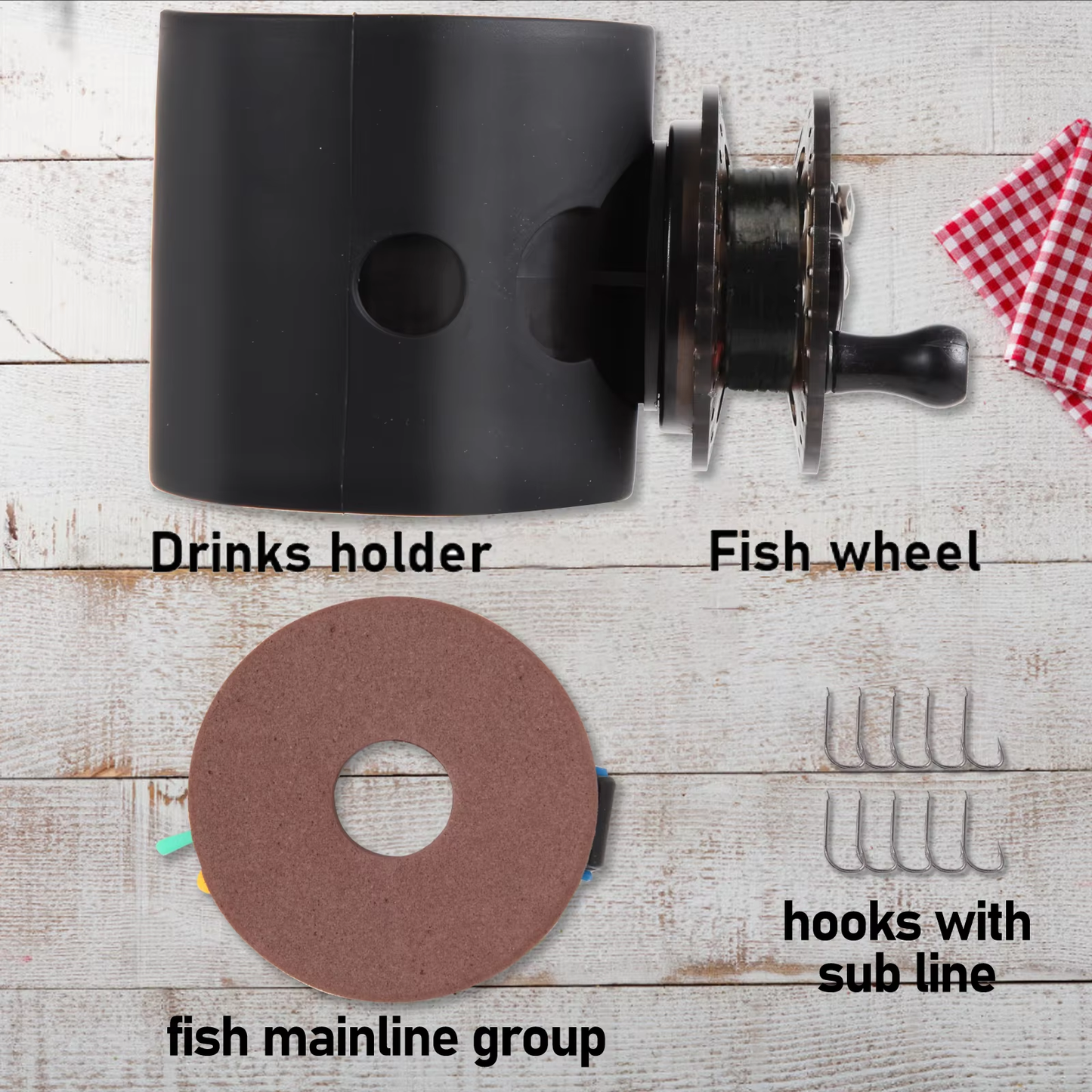 HEBEERNEW CAN HOLDER WITH FISHING WHEEL GREAT GIFT FOR FATHER DAYS