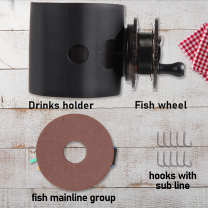 HEBEERNEW CAN HOLDER WITH FISHING WHEEL GREAT GIFT FOR FATHER DAYS