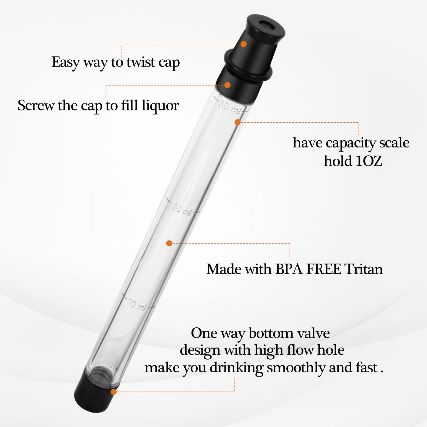 HEBEERNEW Portable take shots tube straw Shot Holder for Drinks Chasers 1OZ Black Shot Straw